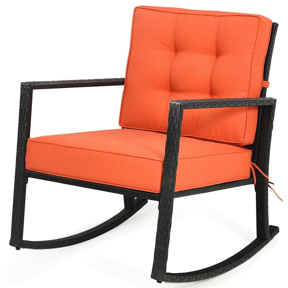 Costway Metal Plastic Indoor Outdoor Rocking Chair Glider with CushionGuard Orange Cushion