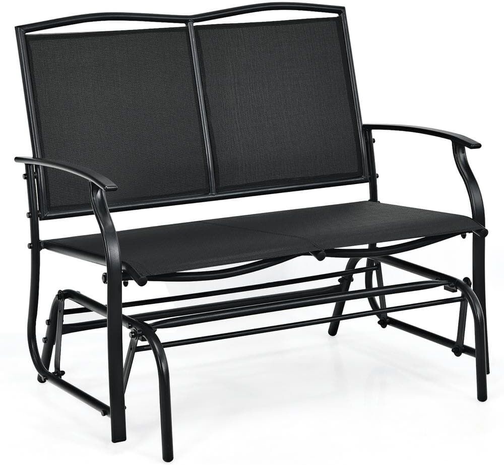 Costway 2-Person Black Wicker Patio Glider Rocking Bench Double Chair Loveseat Outdoor Bench