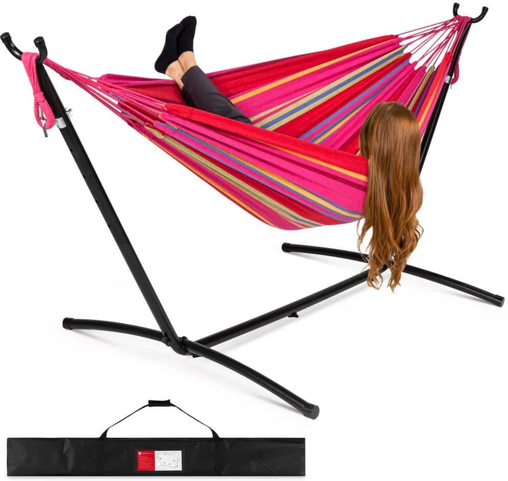 Best Choice Products 9.5 ft. 2-Person Brazilian-Style Cotton Double Hammock Bed with Stand Set with Carrying Bag in Paradise