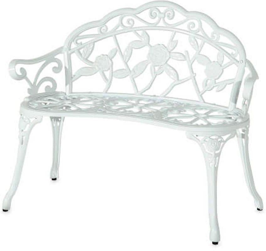 Patio Premier White Cast Aluminum and Cast Iron Rose Garden Park Bench