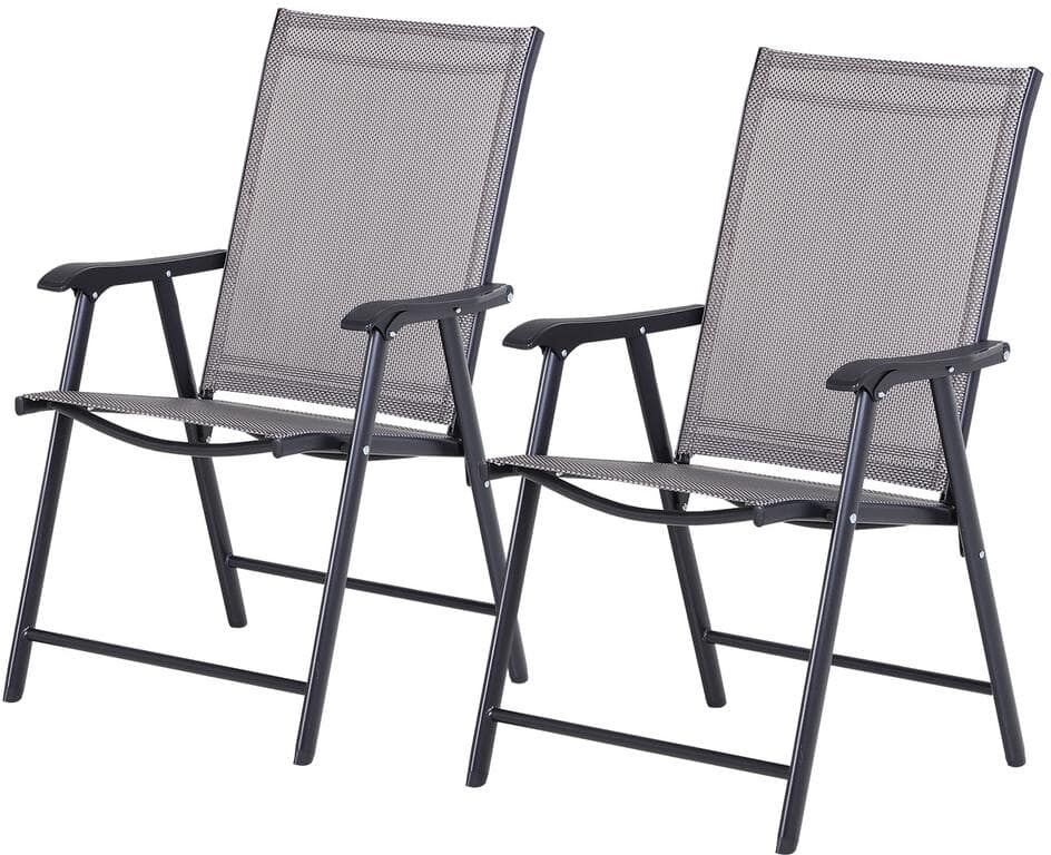 Outsunny Grey 2-Piece Chic Design Metal Outdoor Patio Chair Set with Grey Seat and Easy Folding Material for Transport/Storage