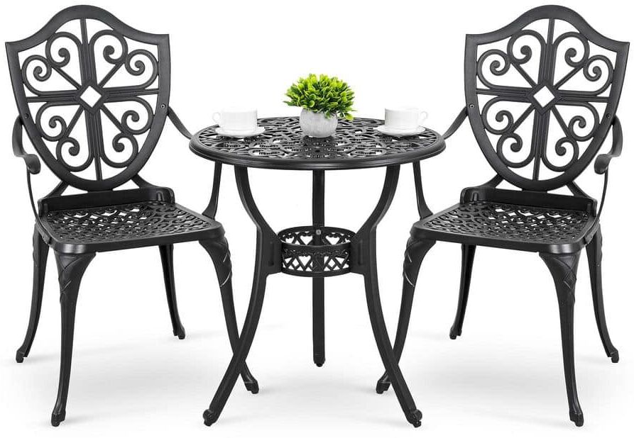 Nuu Garden 3-Pieces Cast Aluminum Outdoor Patio Bistro Set All-Weather Chat Set Rust-Proof Furniture Set in Black