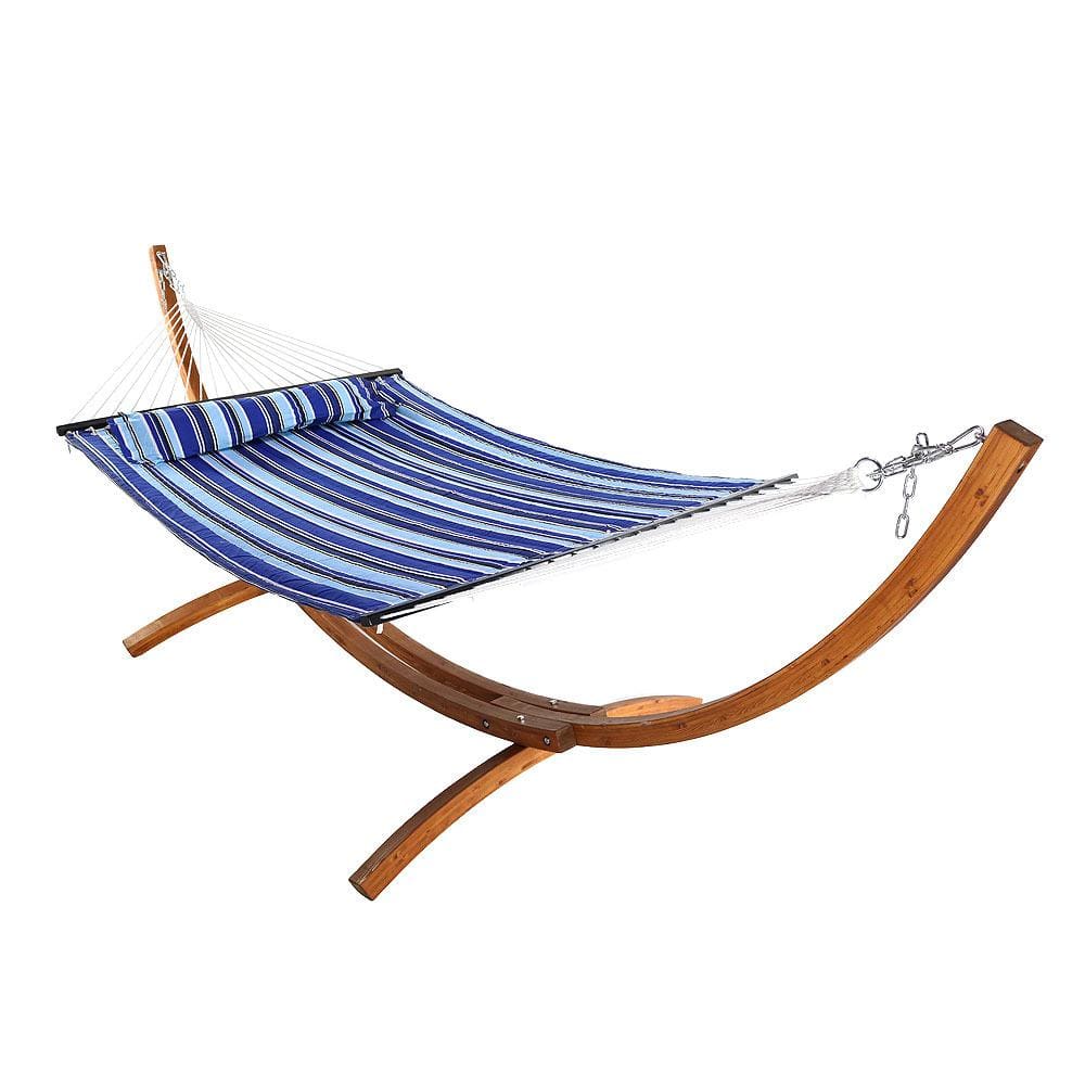Sunnydaze Decor 10-3/4 ft. Quilted 2-Person Hammock with 12 ft. Wooden Curved Arc Stand in Catalina Beach