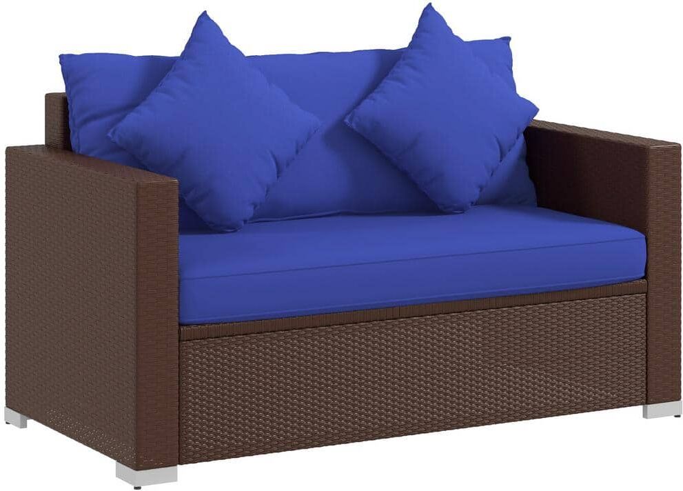 Outsunny Brown Wicker Outdoor Couch Dark Blue Cushions