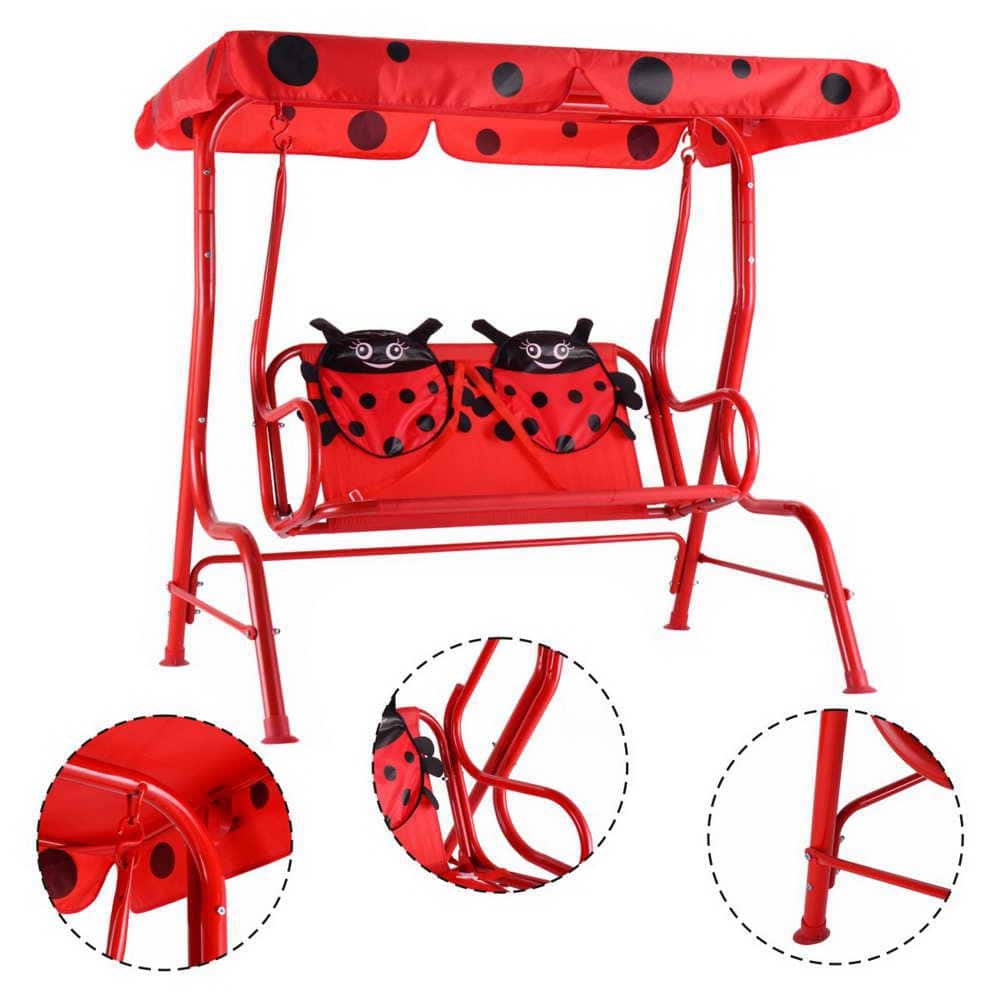 Costway 2-Person Red Fabric Kids Patio Swing