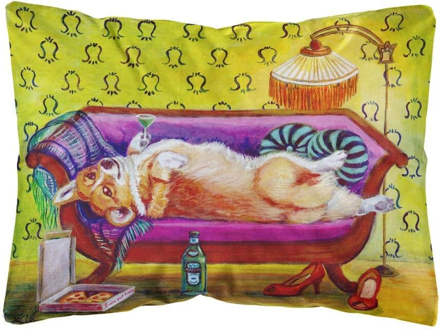 Caroline's Treasures 12 in. x 16 in. Multi-Color Outdoor Lumbar Throw Pillow Corgi Home Alone Fabric Decorative Pillow