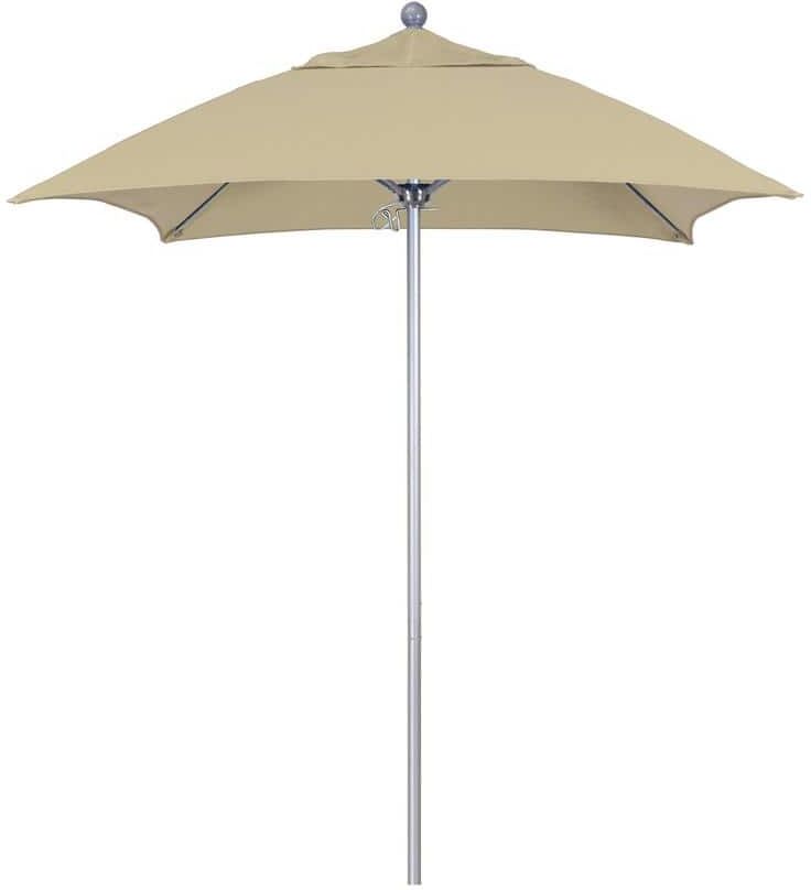 California Umbrella 6 ft. Square Silver Aluminum Commercial Market Patio Umbrella with Fiberglass Ribs Push Lift in Antique Beige Sunbrella