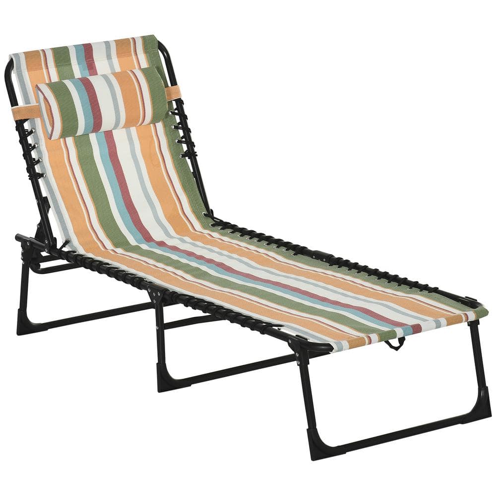 Outsunny Black Metal Outdoor Chaise Lounge with 4-Position Adjustable Backrest for Patio, Deck, and Poolside