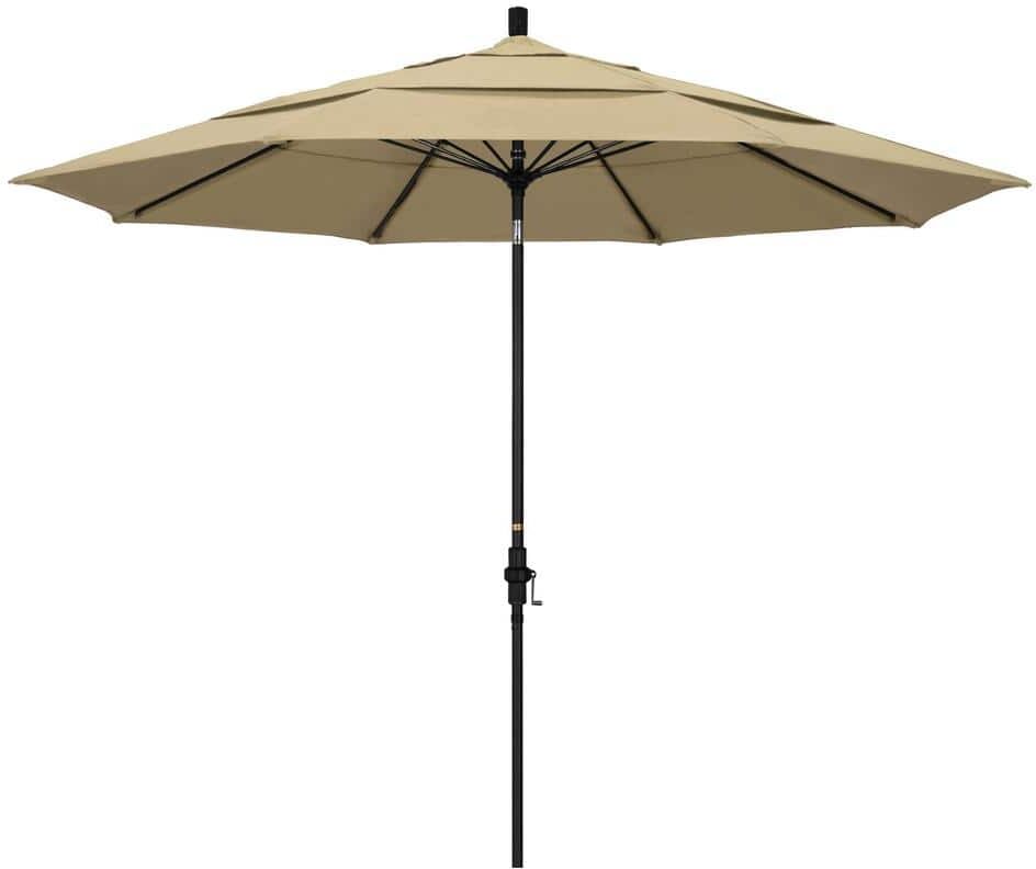 California Umbrella 11 ft. Black Aluminum Pole Market Fiberglass Collar Tilt Crank Lift Outdoor Patio Umbrella in Antique Beige Sunbrella