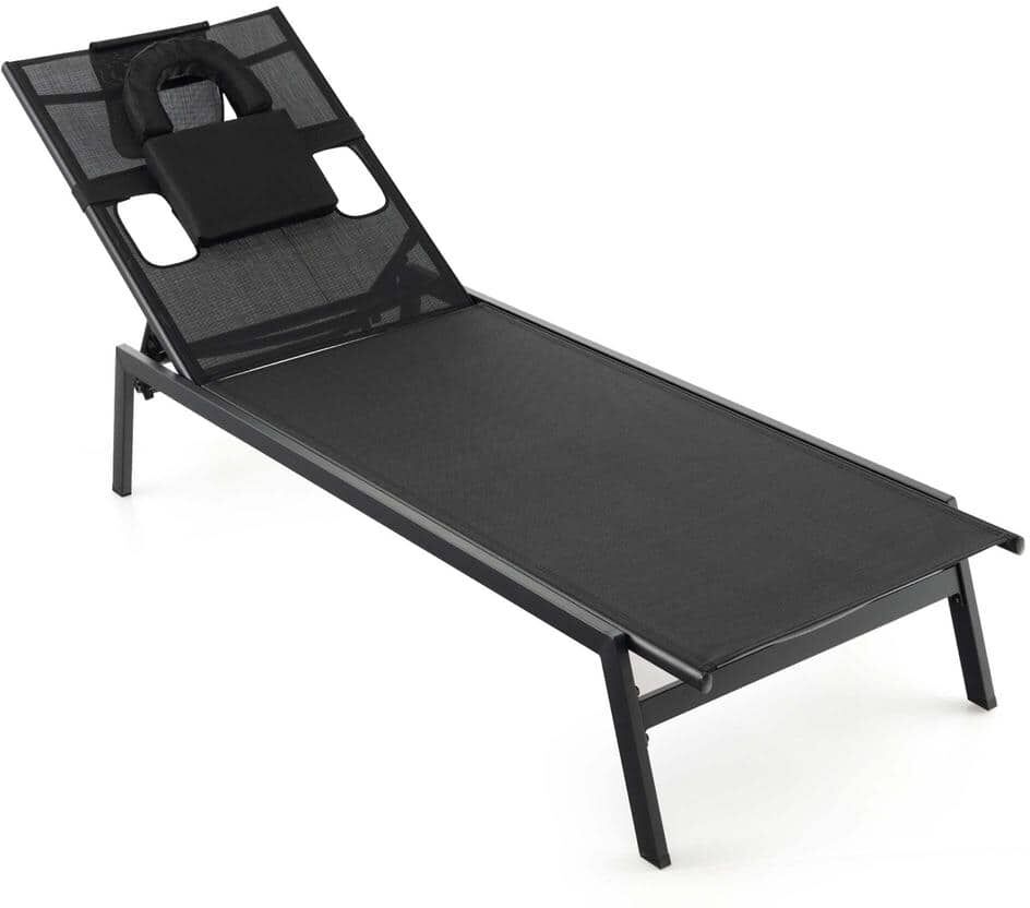 Costway Patio Tanning Lounge Chair 5-Position Outdoor Recliner with Face Hole Poolside Black