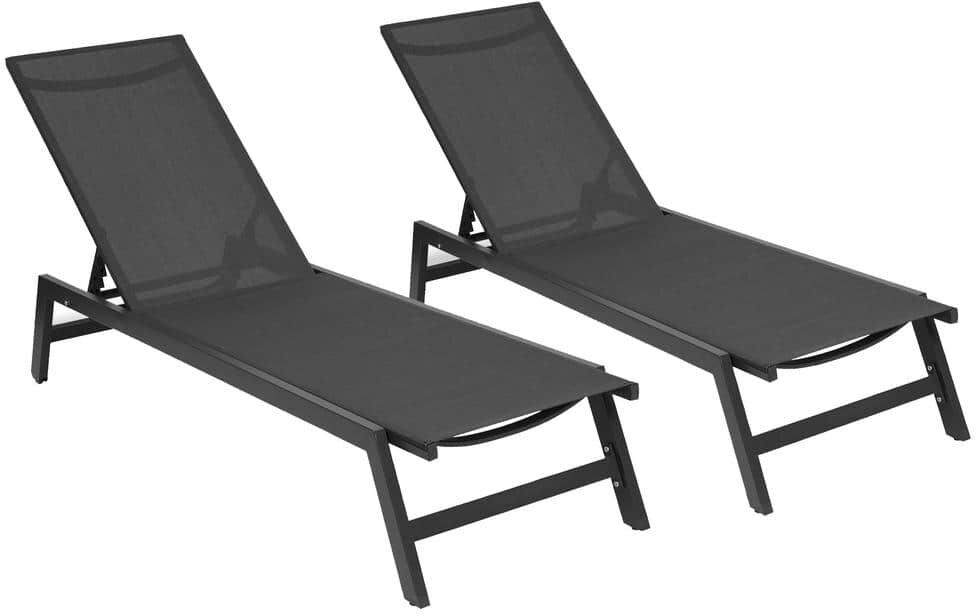 Cesicia 2-Piece Black Metal Patio Outdoor Chaise Lounge Chairs with 5-Position Adjustable Aluminum Recliner