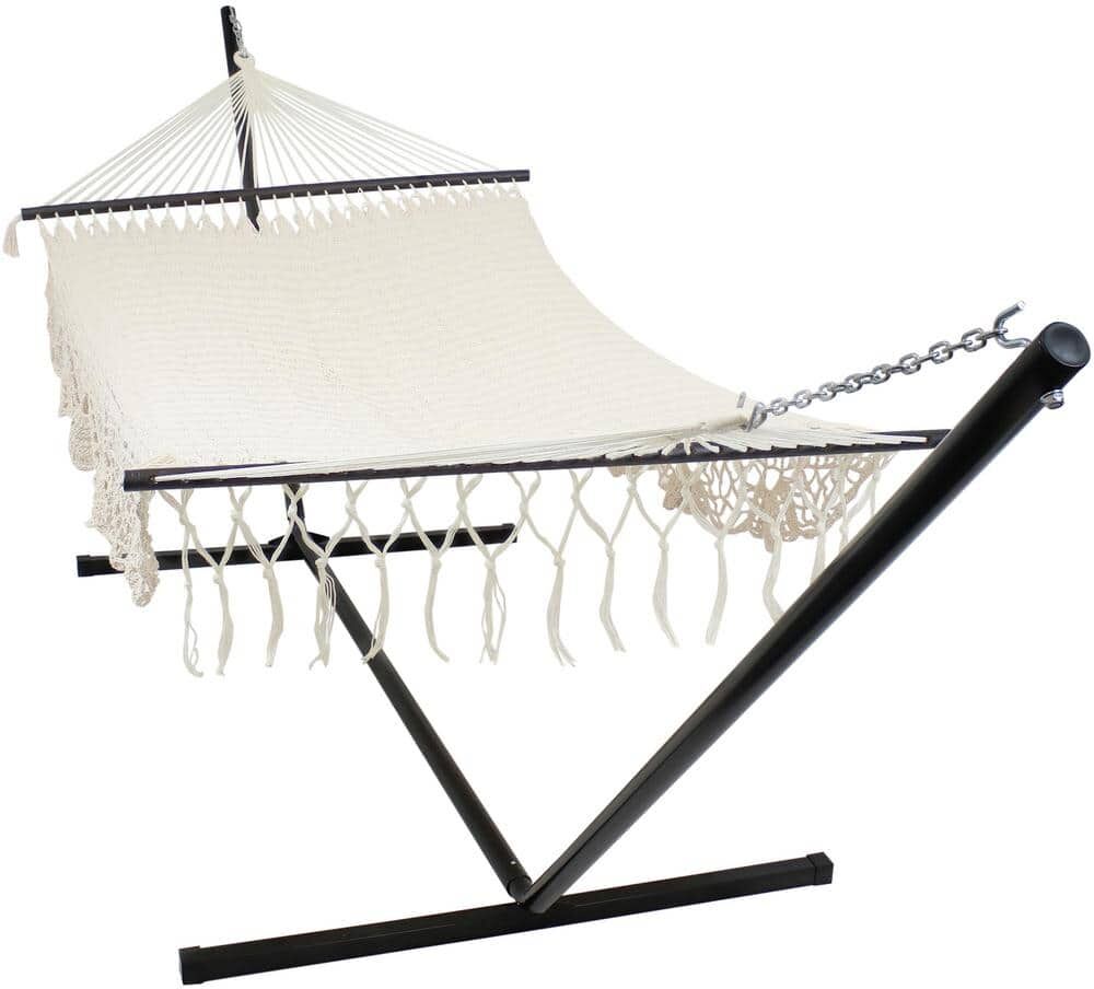 Sunnydaze Decor 12 ft. Free Standing Handwoven Cotton 2-Person American Mayan Hammock Bed with Stand