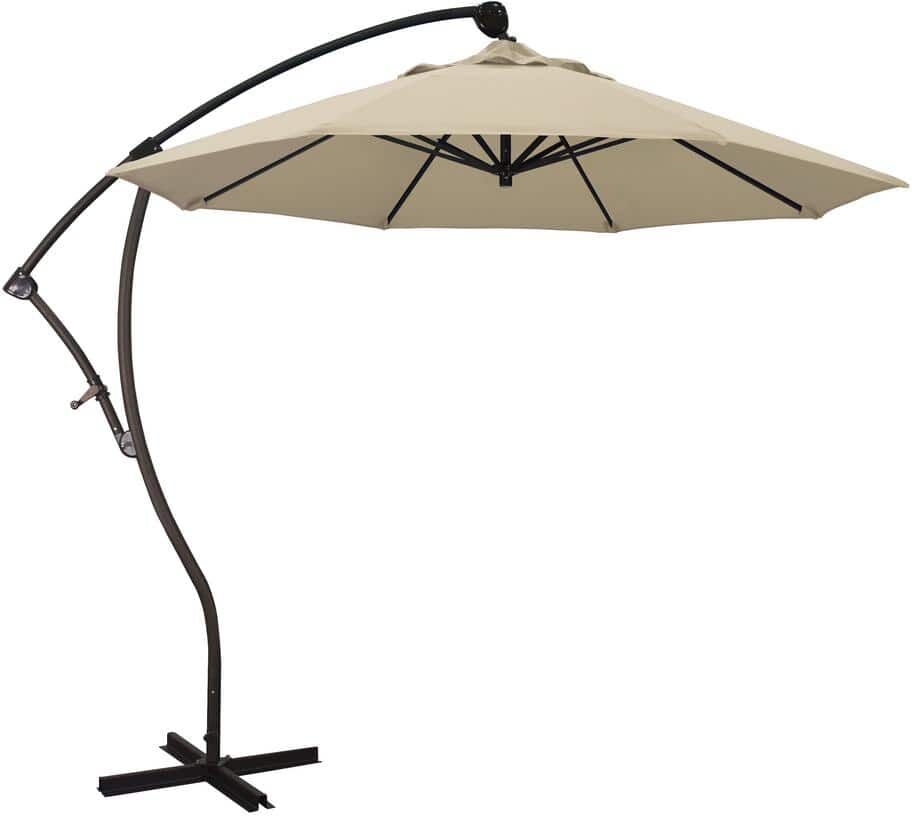 California Umbrella 9 ft. Bronze Aluminum Cantilever Patio Umbrella with Crank Open 360 Rotation in Antique Beige Sunbrella