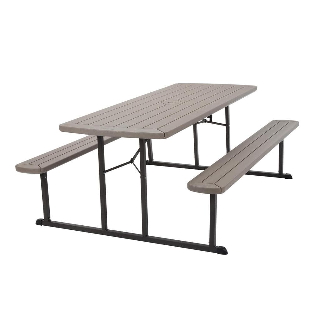 Cosco 6 ft. Folding Blow Mold Picnic Table Taupe Wood Grain with Brown Legs