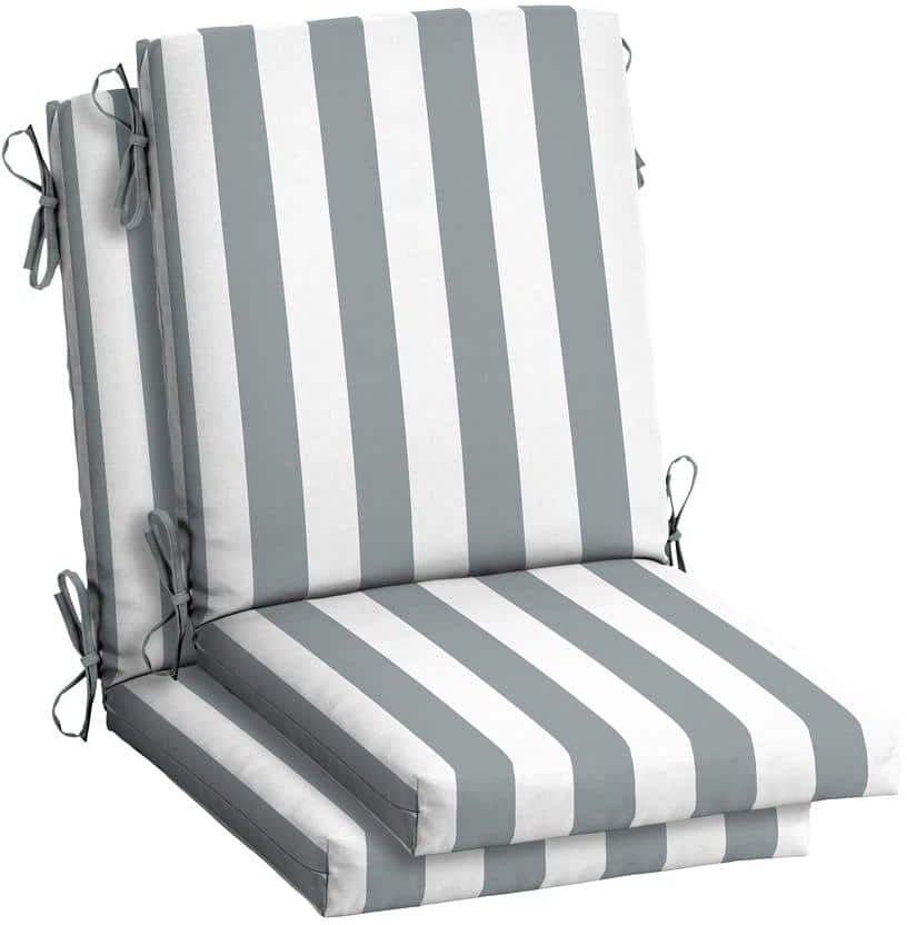 ARDEN SELECTIONS 20 in. x 20 in. Stone Grey Cabana Stripe High Back Outdoor Dining Chair Cushion (2-Pack)