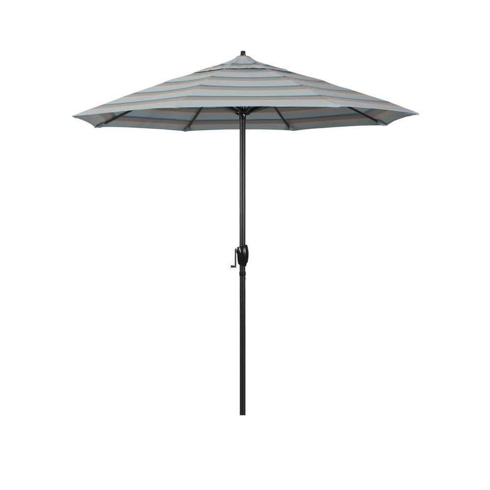 California Umbrella 7.5 ft. Black Aluminum Market Patio Umbrella Auto Tilt in Gateway Mist Sunbrella