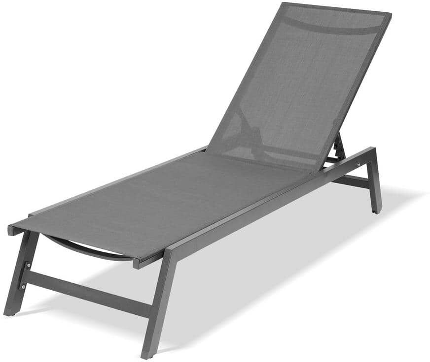 Afoxsos Gray Aluminum Outdoor Chaise Lounge Chairs, 5-Position Adjustable Recliner for Patio, Beach, Yard, Pool