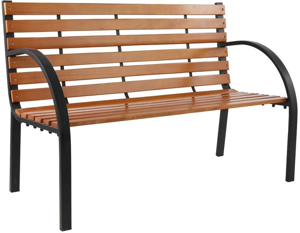 TIRAMISUBEST 48 in. x 24.5 in. x 32.5 in. 2-Person Black Metal and Hardwood Outdoor Bench