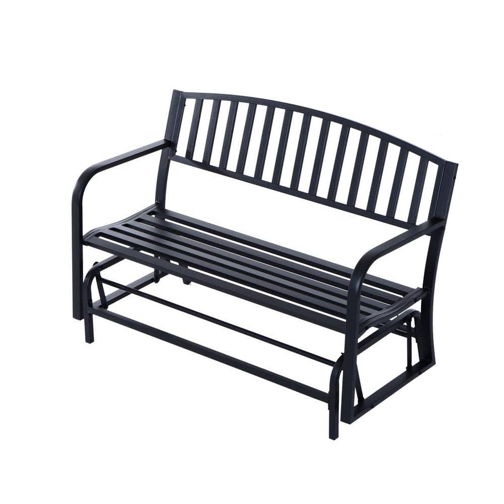 Outsunny 50 in. Black Swing Outdoor Patio Metal Glider Bench Chair with High-Back Support and Durable Material