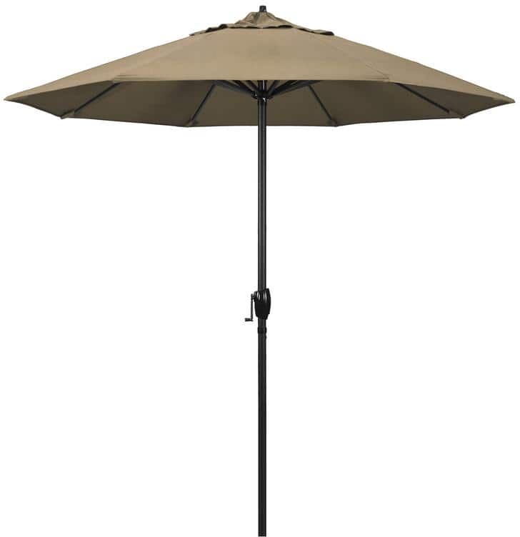 California Umbrella 7.5 ft. Black Aluminum Market Patio Umbrella Auto Tilt in Heather Beige Sunbrella