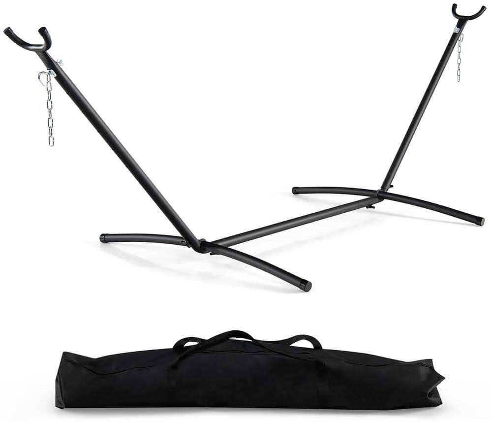 Costway 3.3 ft. Metal 2-Person Hammock Stand in Black Heavy-Duty Frame Storage bag Included 450 lbs. Capacity