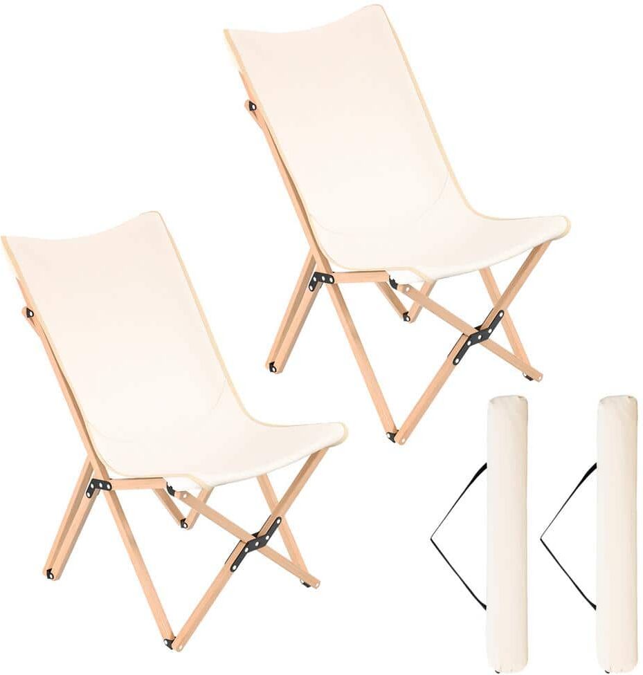 Costway Bamboo Butterfly Folding Chair Set of 2 with Storage Pocket 330 lbs. Capacity