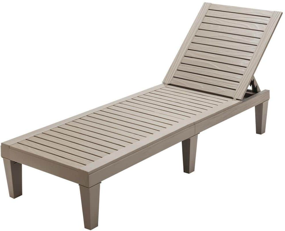 WELLFOR 1-Piece Plastic Outdoor Chaise Lounge with 5-Position Adjustable Backrest in Brown