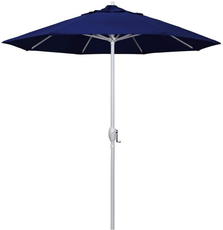 California Umbrella 7.5 ft. Matted White Aluminum Market Patio Umbrella Auto Tilt in True Blue Sunbrella