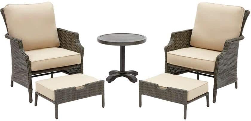 Hampton Bay Grayson 5-Piece Ash Gray Wicker Outdoor Patio Small Space Seating Set with Sunbrella Beige Tan Cushions