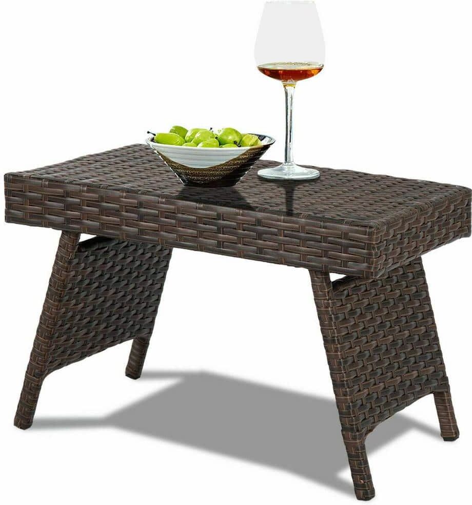 Costway Folding PE Rattan Wicker Outdoor Coffee Table Patio Garden Furniture Brown