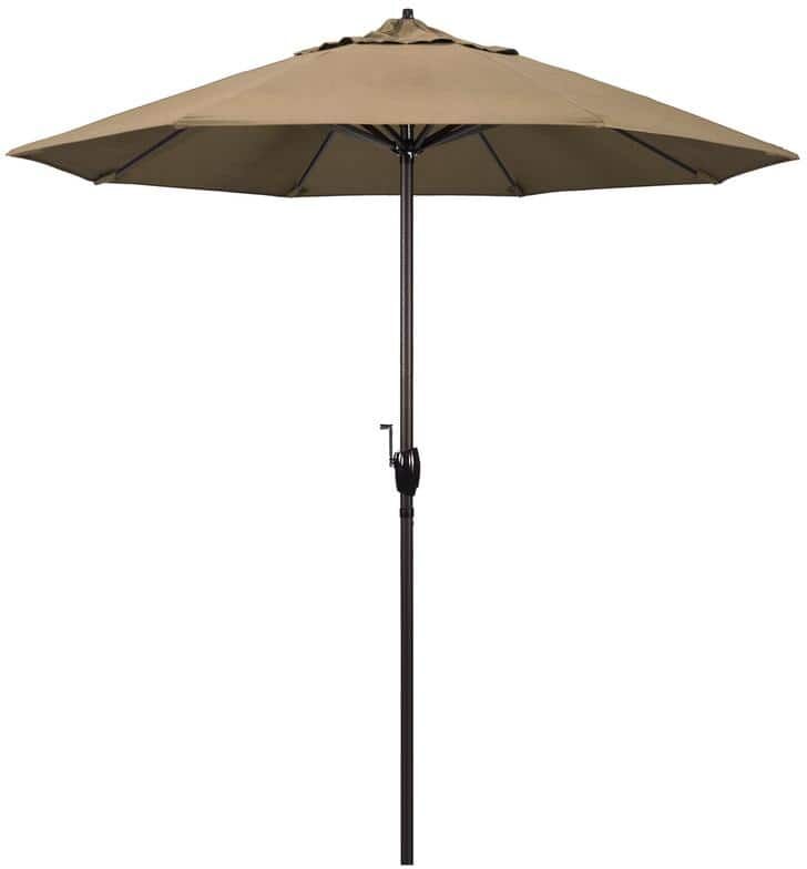 California Umbrella 7.5 ft. Bronze Aluminum Market Auto-Tilt Crank Lift Patio Umbrella in Heather Beige Sunbrella