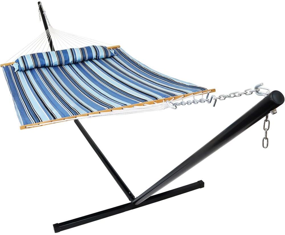 Sunnydaze Decor 15 ft. Quilted Fabric Hammock Bed with Stand Misty Beach