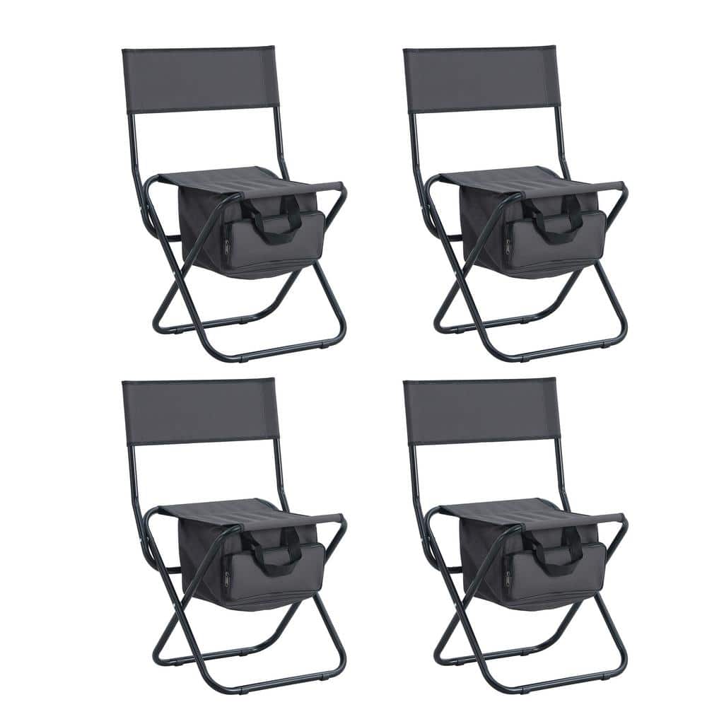 Zeus & Ruta 5-Piece Outdoor Camping and Gray Oxford Cloth Folding Chairs with Black Aluminum Folding Square Table