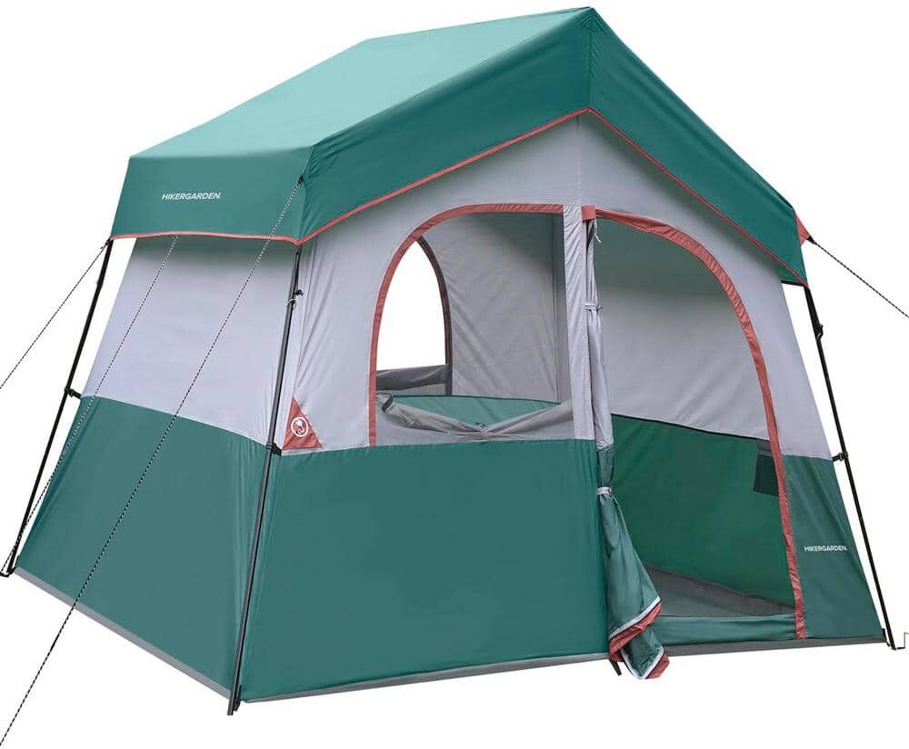 10 ft. x 8 ft. Dark Green 6-Person Portable Easy Set Up Family Windproof Fabric Cabin Camping Tent