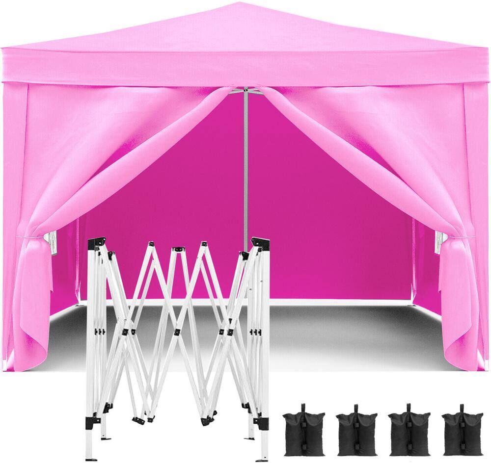 Tenleaf 10 ft. x 10 ft. Pink Pop-Up Canopy Outdoor Portable Party Tent with 4 Removable Sidewalls, Carry Bag, 4pcs Weight Bag