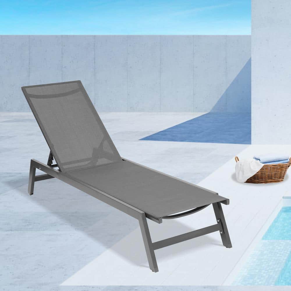 Metal Outdoor Chaise Lounge Chairs, Five-Position Adjustable Aluminum Recliner