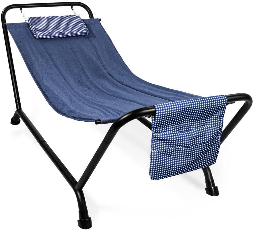 Best Choice Products 7.3 ft. Outdoor Patio Hammock Bed with Stand, Pillow, Storage Pockets, 500 lbs. Weight Capacity in Blue