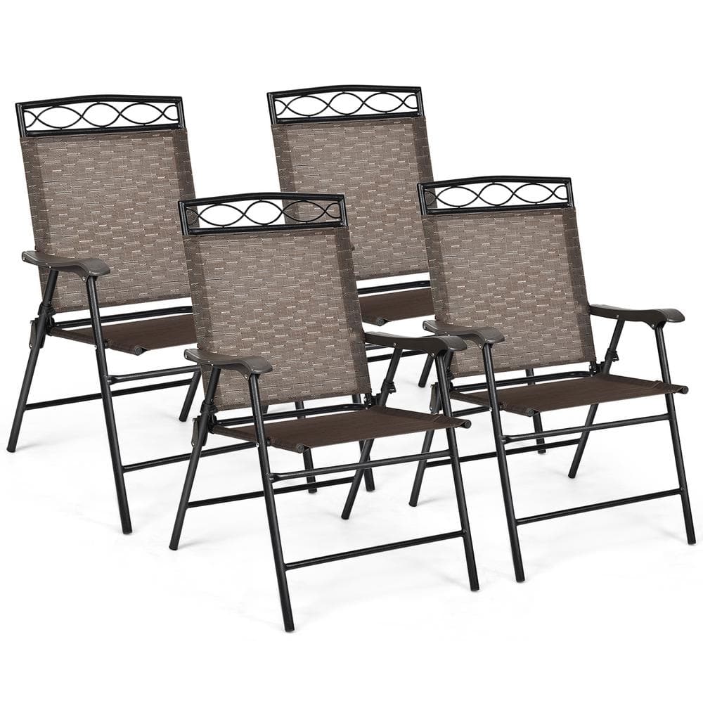 Costway Black Folding Portable Metal Outdoor Dining Chair (4-Pack)
