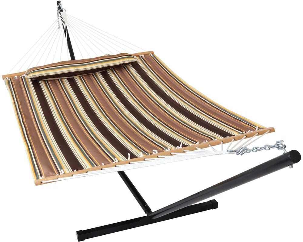 Sunnydaze Decor 10-3/4 ft. Quilted 2-Person Hammock with 12 ft. Stand in Sandy Beach