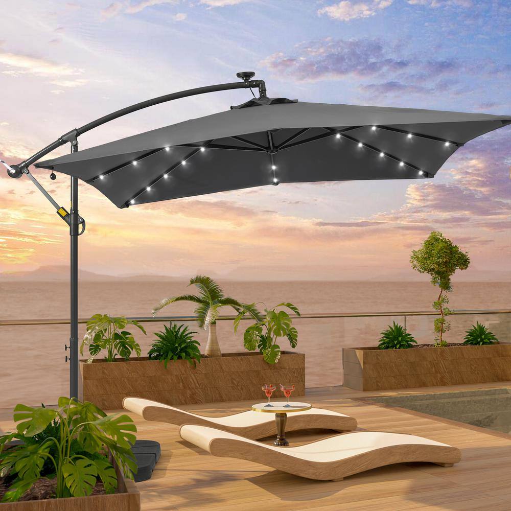 Sonkuki 8.2 ft. x 8.2 ft. Offset Cantilever Patio Umbrella with LED Lights, Rectangular Canopy, Steel Pole and Ribs in Black