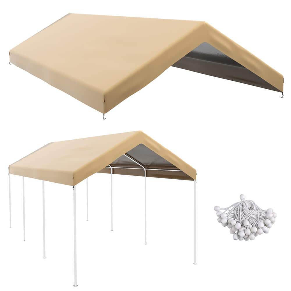Outsunny 10 ft. x 20 ft. PE Beige Carport Replacement Top with Ball Bungee Cords