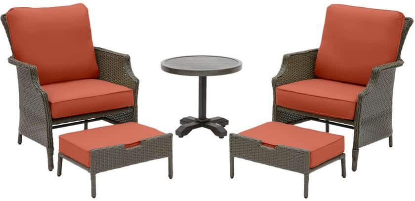 Hampton Bay Grayson 5-Piece Ash Gray Wicker Outdoor Patio Small Space Seating Set with CushionGuard Quarry Red Cushions