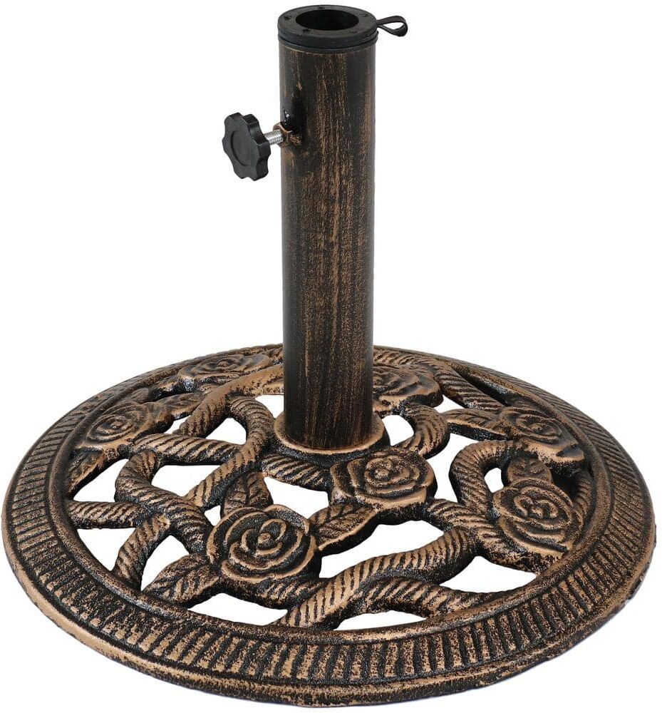 Sunnydaze Decor 16 in. Cast Iron Patio Umbrella Base in Bronze with Rose Blossom Design