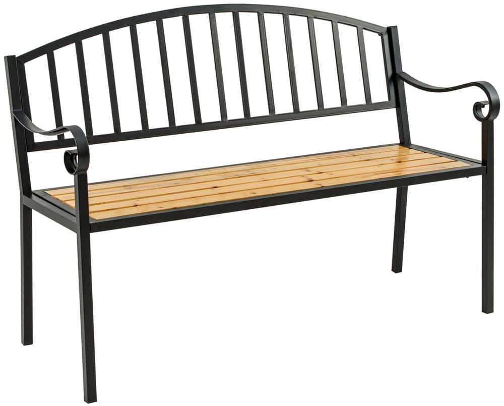 Outsunny 50 in. Wood Seat and Steel Frame for Backyard or Porch Patio Loveseat with Antique Backrest Garden Bench