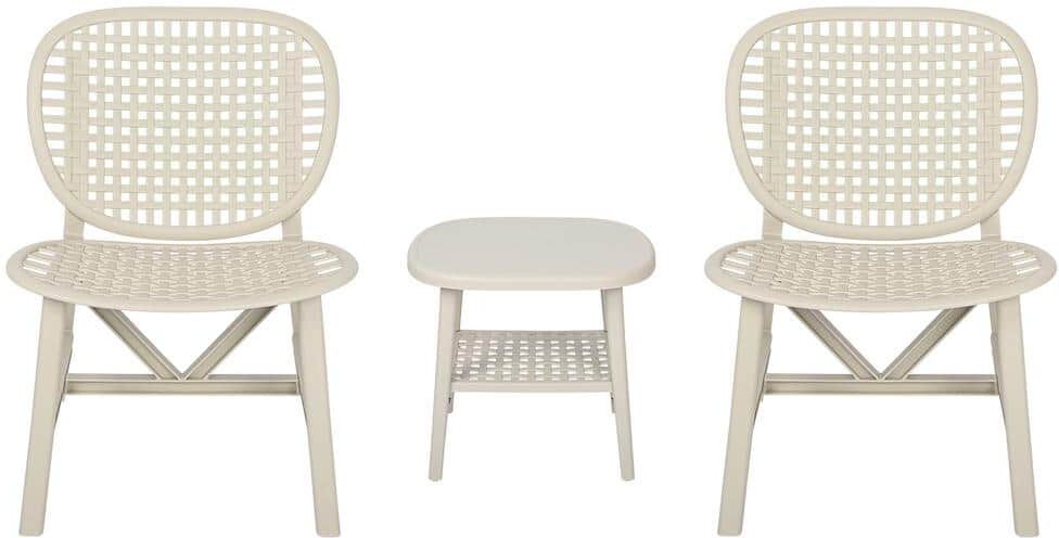 URTR White 3-Piece Hollow Design Plastic Patio Rectangle Table and Chair Set All Weather Outdoor Bistro Set Conversation Set