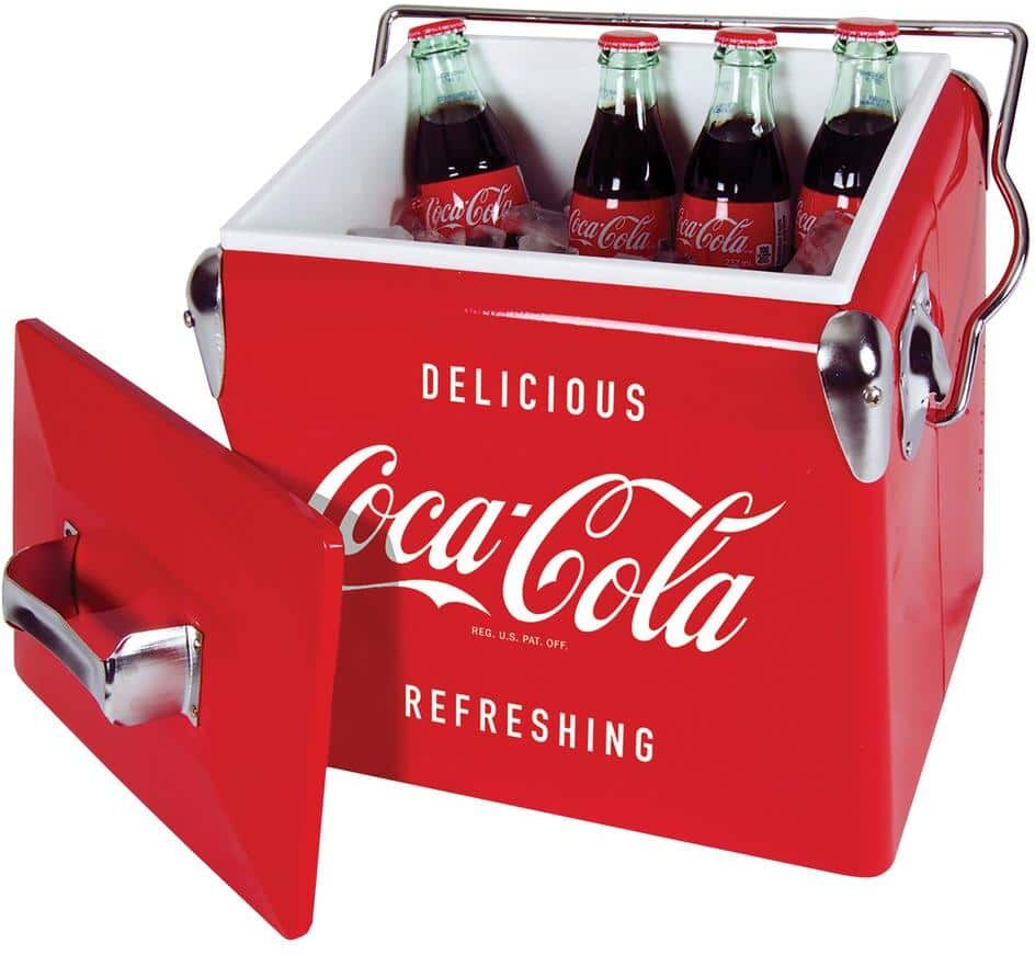 Koolatron RetroIce Chest Beverage Cooler with Bottle Opener 13L (14 qt.) 18 Can, Red and Silver