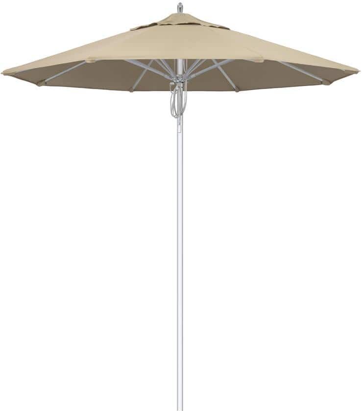 California Umbrella 7.5 ft. Silver Aluminum Commercial Market Patio Umbrella Fiberglass Ribs and Pulley Lift in Antique Beige Sunbrella