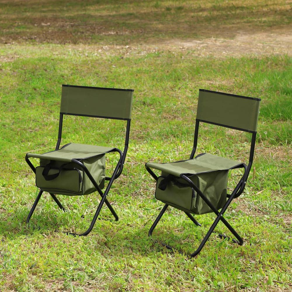 3-Piece Steel and Green Oxford Cloth Outdoor Camping Folding Chairs with Folding Square Table