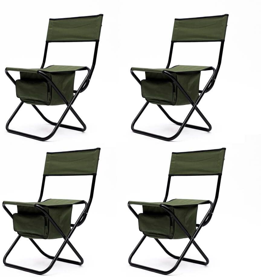 Zeus & Ruta 5-Piece Outdoor Camping and Green Oxford Cloth Folding Chairs with Black Aluminum Folding Square Table