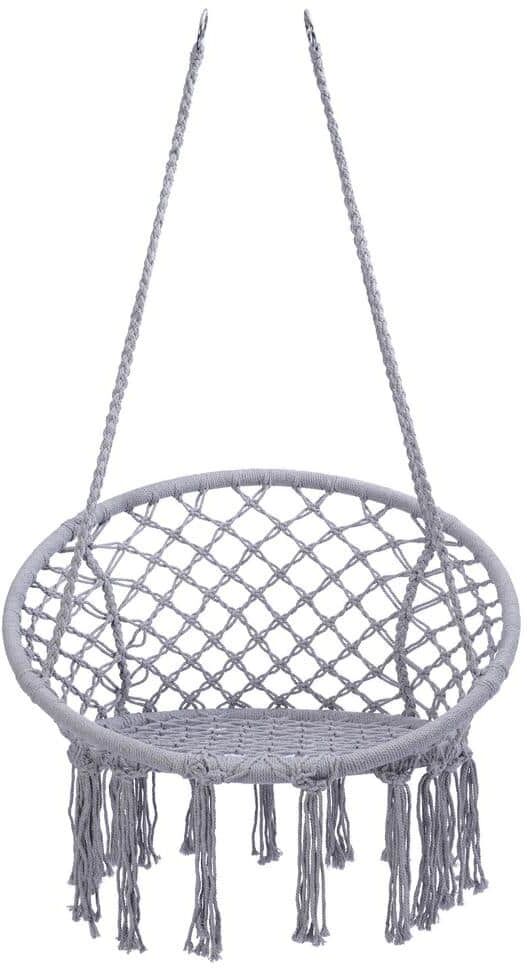 2.62 ft. x 1.97 ft. x 3.93 ft. Hammock Chair Hanging Cotton Rope Hammock Swing Chair in Grey